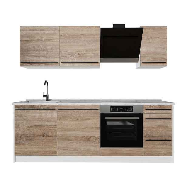 Vicco KUCHYŇSKÝ KOUT R-Line, Sonoma/Bílá, 220 cm pracovná doska Mramor