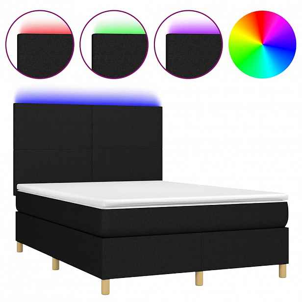 vidaXL Box spring postel s matrací a LED černá 140x200 cm textil