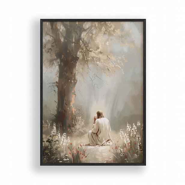 Obraz Modlící se Ježíš Plakát Rámeček Dřevěný Černý 30x42