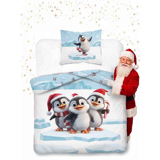 Povlečení Vánoční 140x200 Tučňáci Vánoční Merry Christmas