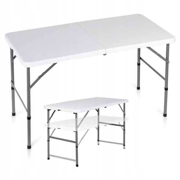 Skládací cateringový stůl ocelový, bílý, 2v1 120x60x49/73,5 cm