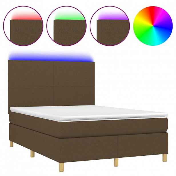 vidaXL Box spring postel s matrací a LED tmavě hnědá 140x200 cm textil