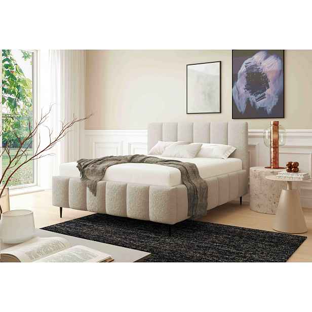 Manželská čalouněná postel 160x200 SERAFINA LEG - světle béžová