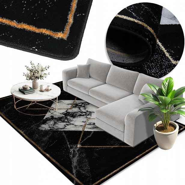 Koberec do obývacího pokoje 80 x 150 Měkký černý mramor Diamond