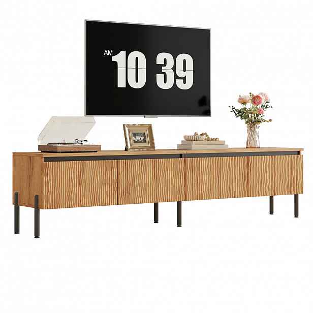 STILVORA TV STOLEK v přírodní barvě se 4 dvířky a otvorem pro kabely do obýváku, 180×35×43 cm