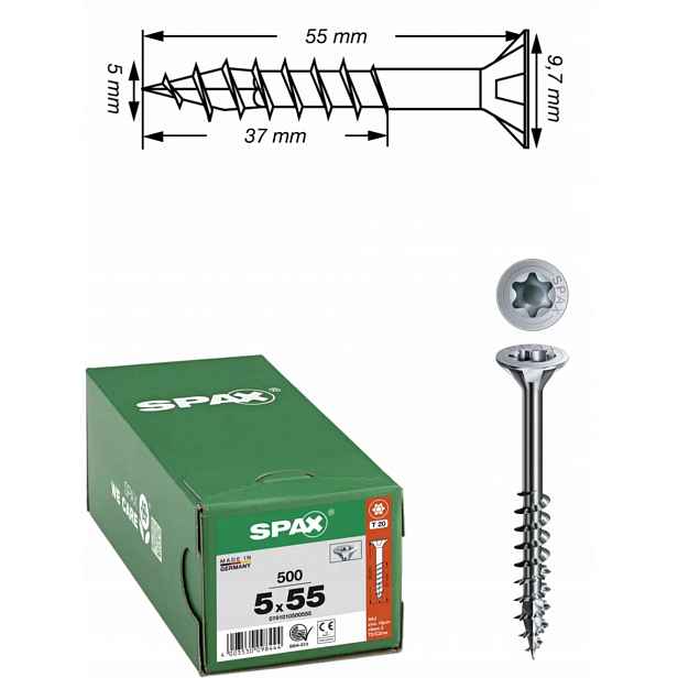 Univerzální vrut do dřeva spax 5 x 55 Wirox Txtg 500 ks