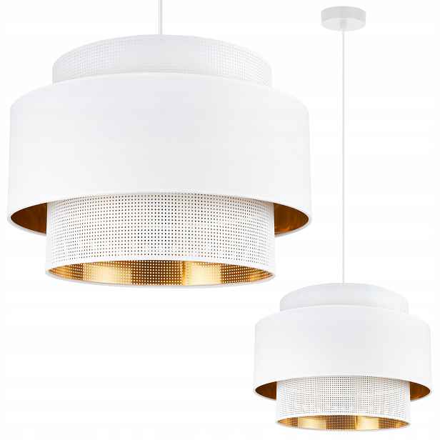 Závěsná Stropní Lampa S Velkým Stínidlem, Bílo-zlatá Síťovaná