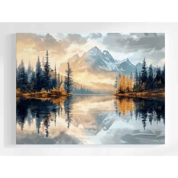 Plakát Krajina Hory Les Stromy Voda Jezero Odraz 100x75