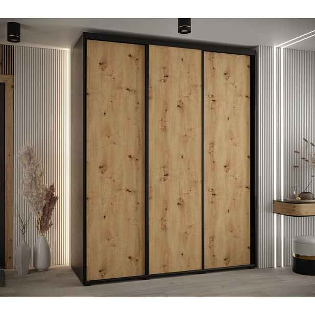 Šatní skříň ASIRI 1 - 200/60 cm, černá / dub artisan / černá