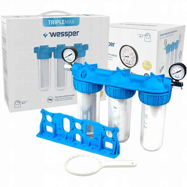 Wessper vodní filtr 1" 3 stupňový pro celý dům náplně tlakoměr