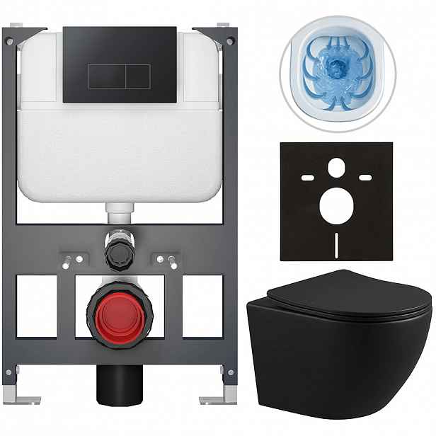 Kompletní WC set Basic/Cesso - černá matná - WC tlačítko Modulo/Černá - závěsné - nízký modul - předstěnová instalace - 49x36 cm - 8050BD86369