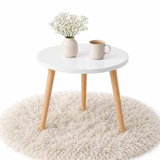 Konferenční Stolek Bílý Kulatý 40 CM Do Obývacího Pokoje Lakovaný Kulatý Dřevo Mdf