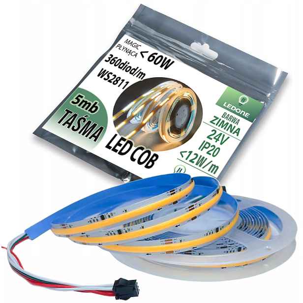 Led páska Cob IP20 24V 360d Magic Pixel Tekoucí WS2811 digitální 5 m Studená