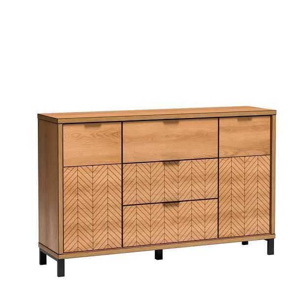 MASSENO KOMODA CARINI, 158/90/40,6 cm se 3 zásuvkami a 2 dvířky, dekor dub