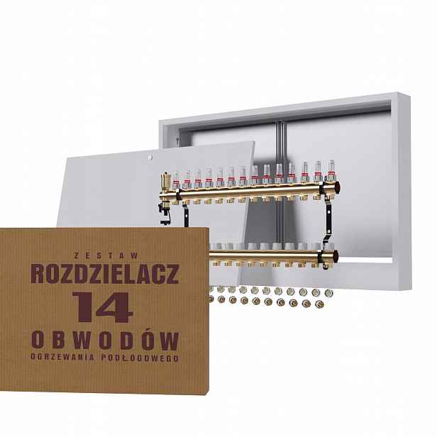 Rozdělovač pro podlahu 14 podlahových topení, nástěnný box Pex