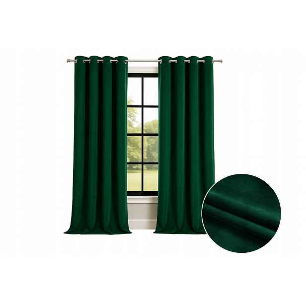 2x Lahvově Zelená Zeleň Závěs 140x250cm elegantní Oka