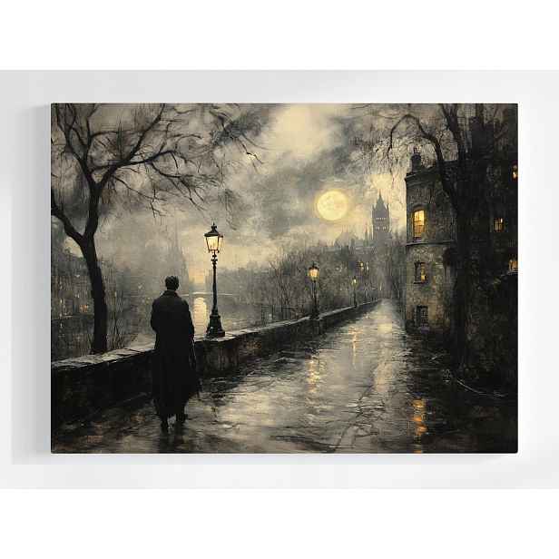 Plakát Město Anglie Řeka Měsíc Procházka Temnota Noc 100x75