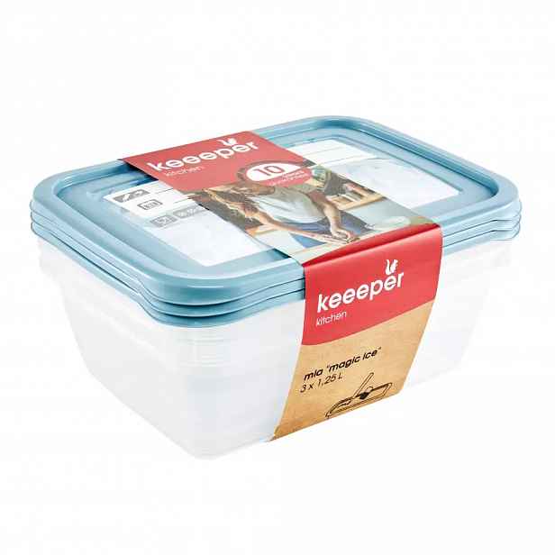 Sada 3ks obdélníkových dóz, modrá s potiskem 20,5x15,5x6,5 1,25 l