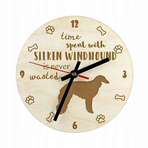 Silken Windhound gravírované hodiny se psem, průměr 30 cm, jméno psa
