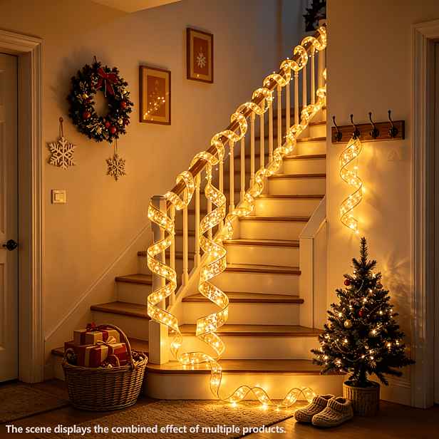 TEMU 1ks Zlatá stuha s LED řetězovými světly, 300 cm/118,1 palce, pro vánoční stromeček, svatbu, narozeniny, novoroční sváteční dekorace, DIY mašle,