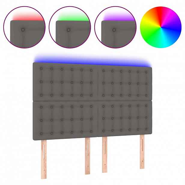 vidaXL Čelo postele s LED šedé 144x5x118/128 cm umělá kůže