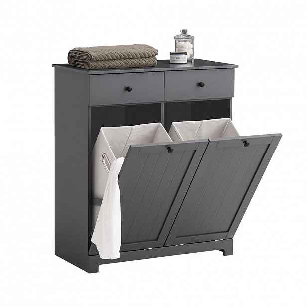 SoBuy KOUPELNOVÁ skříňka se dvěma zásuvkami a košem na prádlo 78x38x90cm Moderní