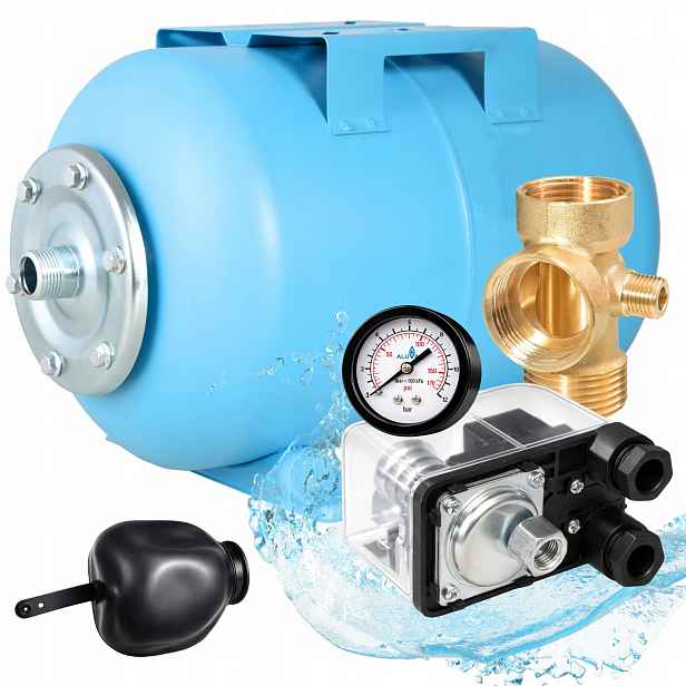 Komplet S Nádrží 24 L Příslušenství Manometr Vypínač Pro Hydrofor