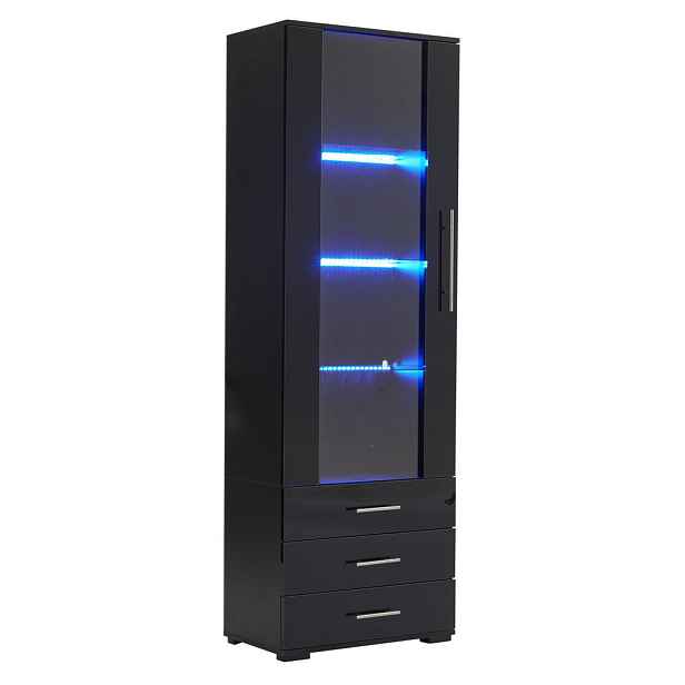Modenvie VITRÍNA z MDF, 60/35/180 cm černá, LED osvětlení ovládané aplikací