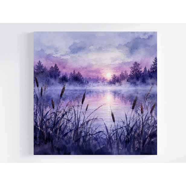 Obraz Na Plátně Canvas Večer Soumrak Jezero Břeh Mlha Měsíc 50x50