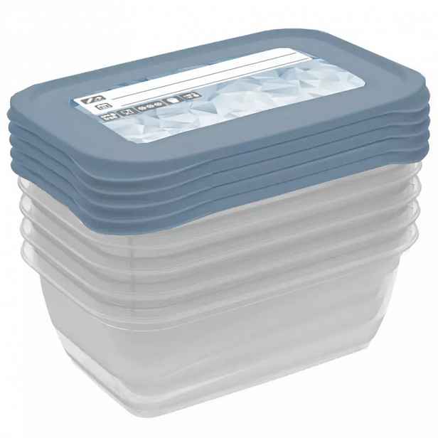 Sada 5ks obdélníkových dóz, modrá s potiskem 15,5x10,5x6 0,5 l