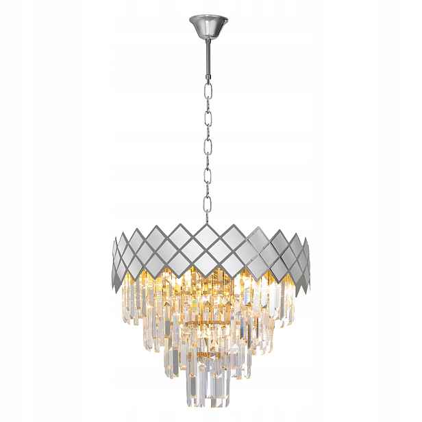 Lustr Carisma Stříbrný Skleněné Krystaly 9xE14 50x100 cm Závěsná lampa Dům
