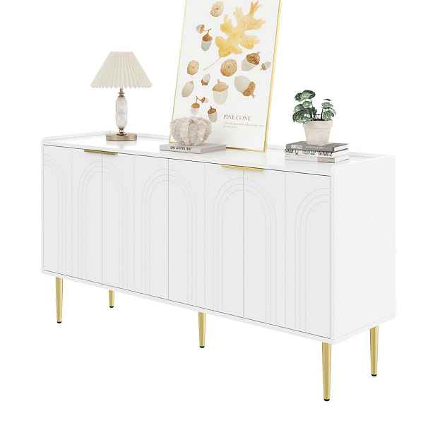 Modenvie KOMODA 140/38/75 cm z MDF bílá se zlatými kovovými nohami