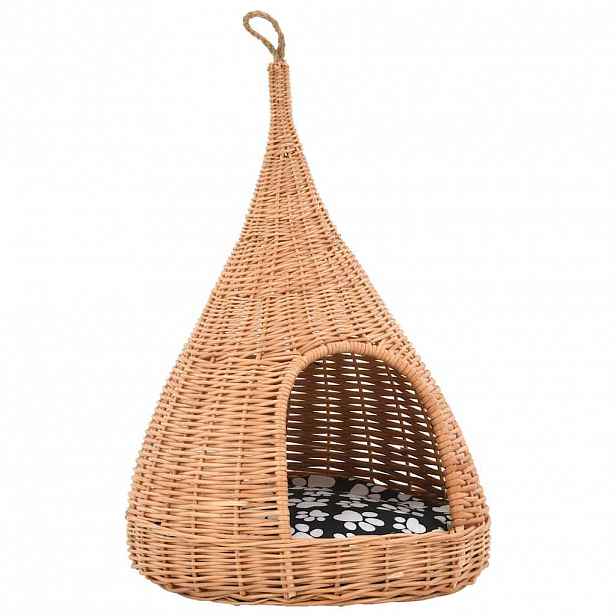 vidaXL Domeček pro kočky s poduškou 40 x 60 cm přírodní vrba týpí