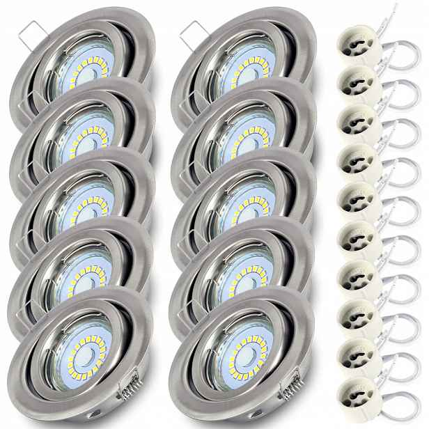10 x Kulaté Stropní Svítidlo Halogenové svítidlo Inox Led žárovka GU10 5W Teplá Premium