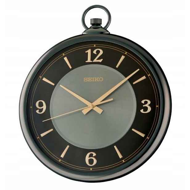 Černý Lesklý Elegantní Kulatý Japonský Hodinový Stroj Seiko QXA843K 36x42 cm