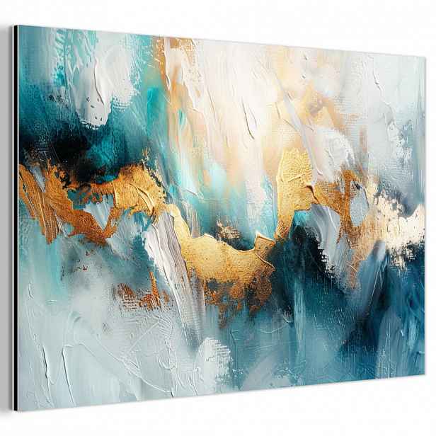 MuchoWow KOVOVÝ OBRAZ Abstraktní - umění - zlatá - modrá 90x60 cm