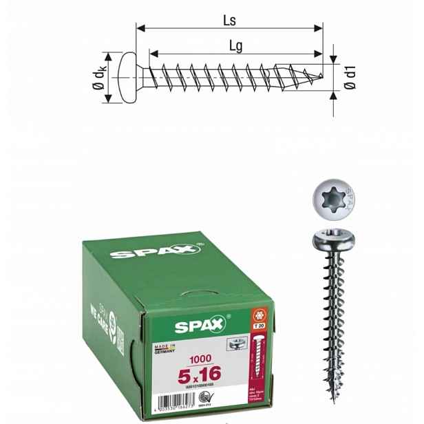 Univerzální šroub do dřeva spax 5 x 16 Wirox Hb Tx 500 ks