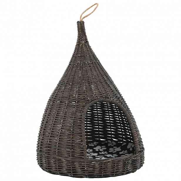 vidaXL Domeček pro kočky s poduškou šedý 40 x 60 cm přírodní vrba týpí