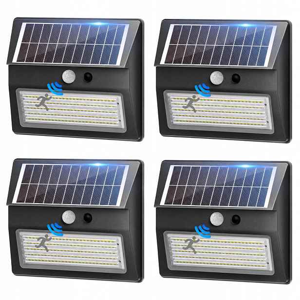 4 Ks Possily Venkovní solární lampy s pohybovým senzorem 8500K 130 Led