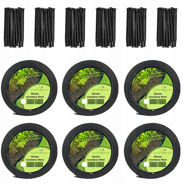Trávníkový lem Černý 60 metrů 120 kotvících kolíků výška 4 cm Silné Lmg 40 mm