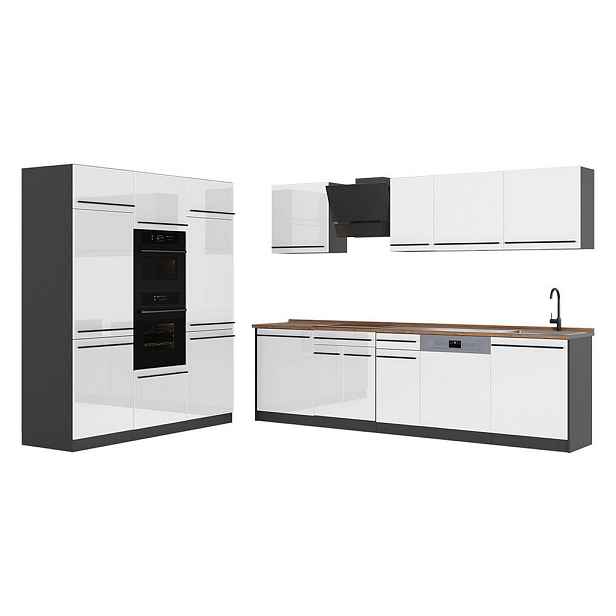 Vicco KUCHYŇSKÝ KOUT R-Line, Bílá vysoký lesk/Antracit, 180 cm pracovná doska Dub Goldkraft