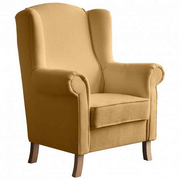 Beautysofa KŘESLO UŠÁK Leonardo žluté, bouclé látka