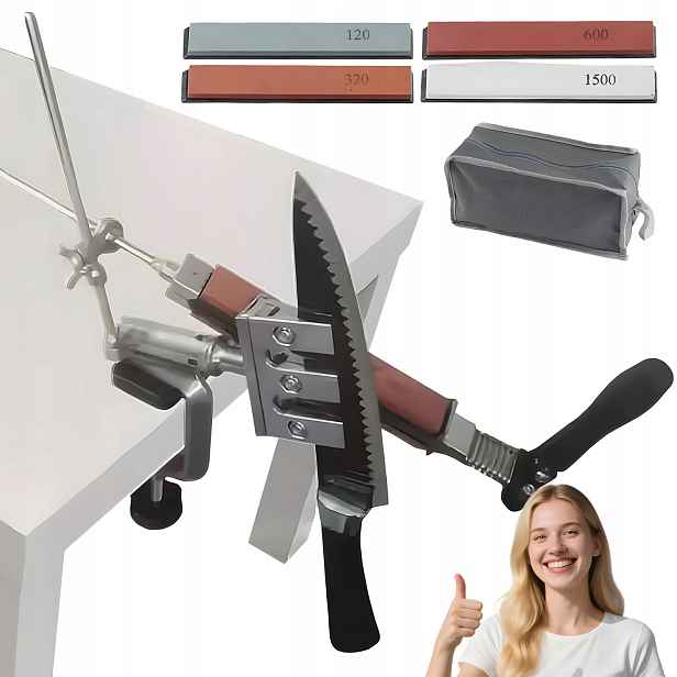 Kovová Brousek Na Nože Se 4 Ostřícími Kameny Připevněná Ke Stolu