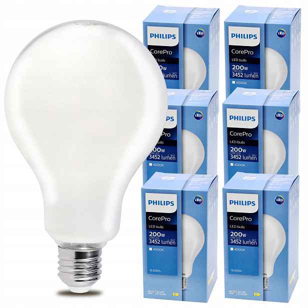 6x Led žárovka E27 Philips 23W 200W 3452lm Barva 4000k Premium Sada A95