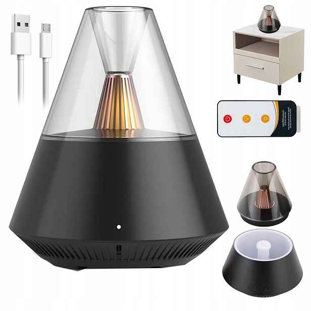 Černý Difuzér Pro Aromaterapii Mini Led Zvlhčovač 150 ML S Dálkovým Ovládáním