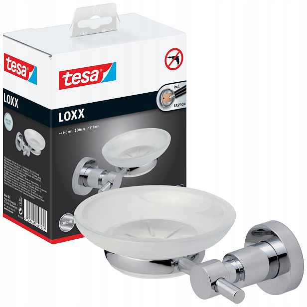 Mýdlenka Závěsná koupelnová Tesa Loxx do koupelny, chromovaná, kovová