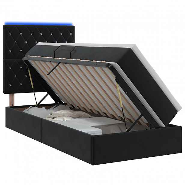 vidaXL LED postel s úložným prostorem a matrací Černá 100 x 200 cm