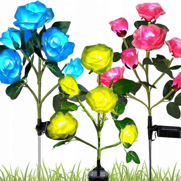 3x Umělá Růže Solární Lampa Zahradní Růže Dekorace Zahrada Led 3 Barvy