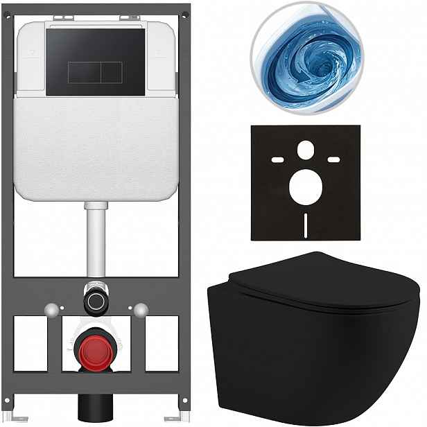 Kompletní WC set Basic/Cesso - černá matná - WC tlačítko Modulo/Černá - závěsné - předstěnová instalace - 49x36 cm - 8050BD86233