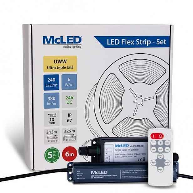 McLED LED pásek - sada 6 m + Přijímač Nano IP67, 240 LED/m, UWW, 6 W/m, DC 24V, 380 lm/m, CRI90, IP67, 10 mm, vodič 3 m ML-126.036.90.S06002